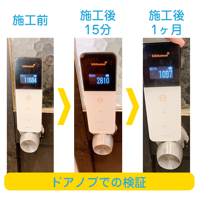 ドアノブでの施工前と施工後検証